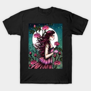 Spanish Rose Maiden Bohemian Woman Fantasy Art by Molly Harrison T-Shirt